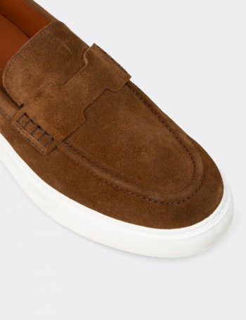Erkek Hakiki Süet Taba Renk Loafer Ayakkabı - 02043MTBAP03