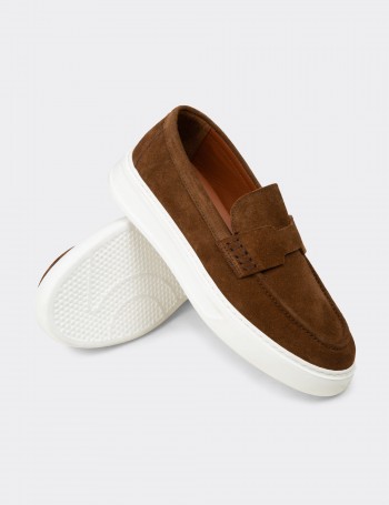Erkek Hakiki Süet Taba Renk Loafer Ayakkabı - 02043MTBAP03