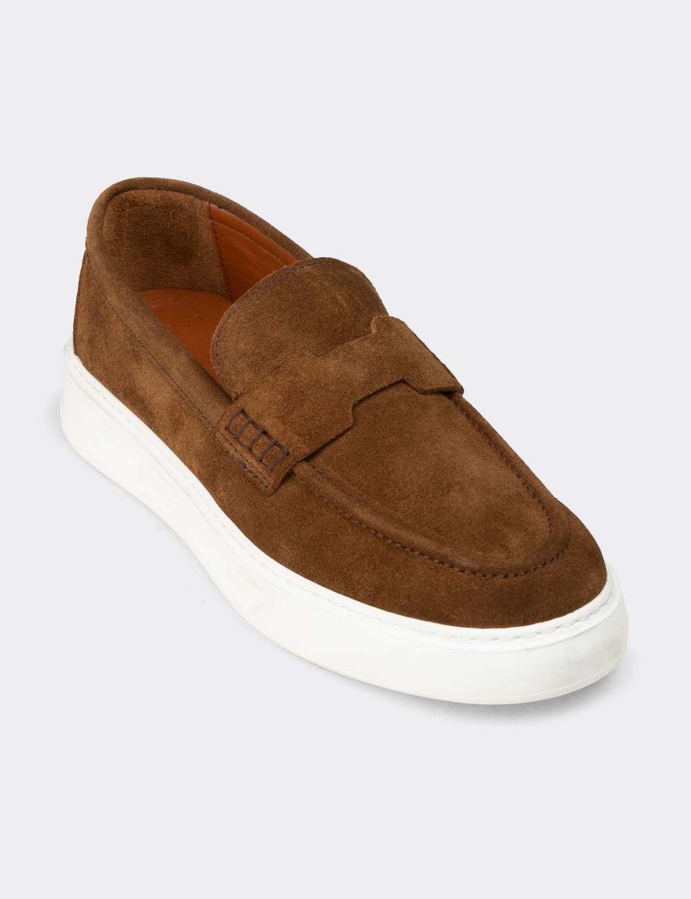 Erkek Hakiki Süet Taba Renk Loafer Ayakkabı - 02043MTBAP03