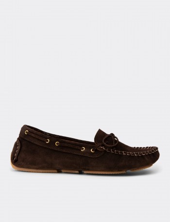 Kadın Hakiki Süet Kahverengi Loafer Ayakkabı - DL505ZKHVC01