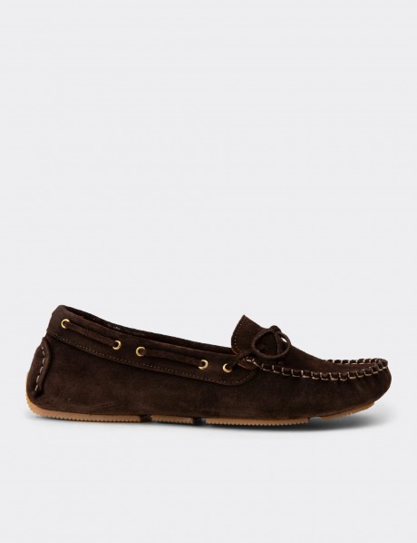 Kadın Hakiki Süet Kahverengi Loafer Ayakkabı
