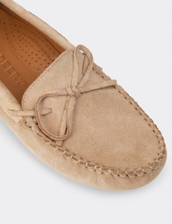 Kadın Hakiki Süet Bej Loafer Ayakkabı - DL505ZBEJC01