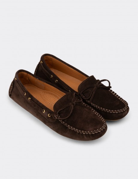 Kadın Hakiki Süet Kahverengi Loafer Ayakkabı