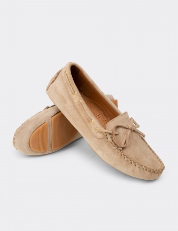 Kadın Hakiki Süet Bej Loafer Ayakkabı - DL505ZBEJC01