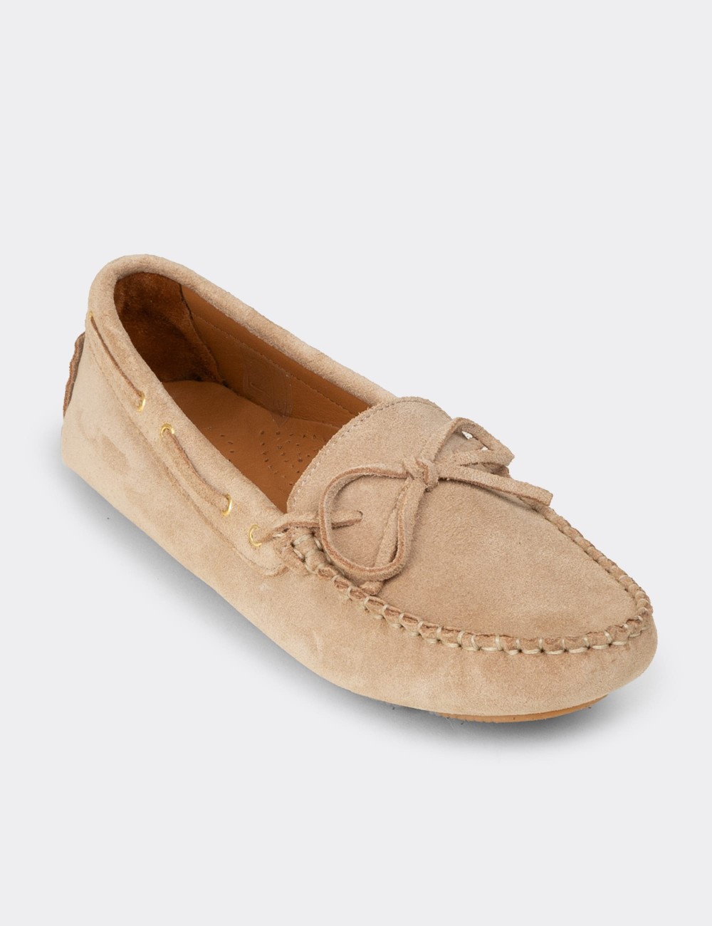 Kadın Hakiki Süet Bej Loafer Ayakkabı - DL505ZBEJC01