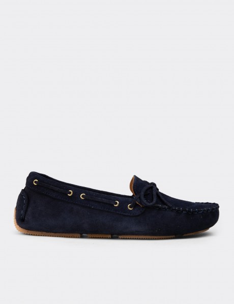 Kadın Hakiki Süet Lacivert Loafer Ayakkabı
