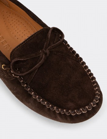 Kadın Hakiki Süet Kahverengi Loafer Ayakkabı - DL505ZKHVC01