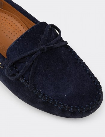 Kadın Hakiki Süet Lacivert Loafer Ayakkabı