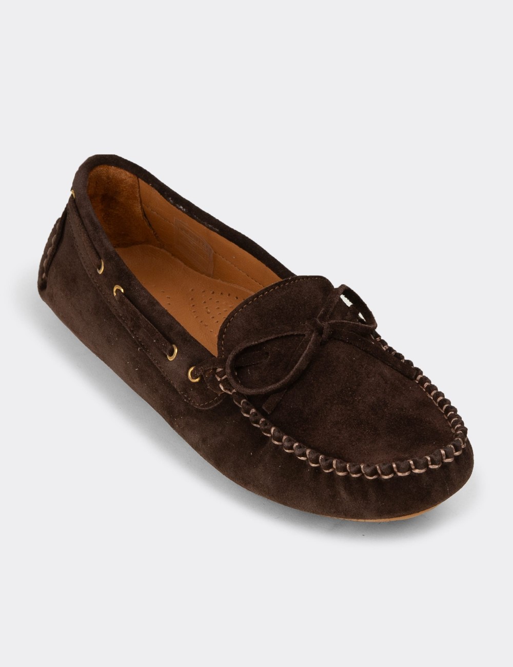 Kadın Hakiki Süet Kahverengi Loafer Ayakkabı - DL505ZKHVC01