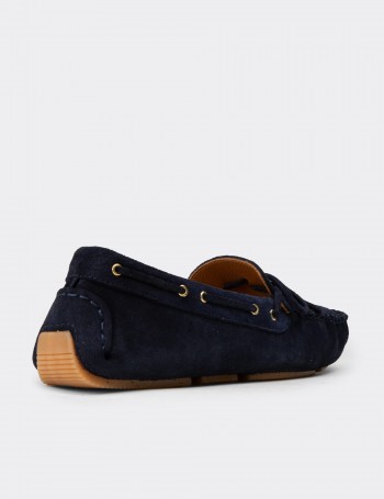 Kadın Hakiki Süet Lacivert Loafer Ayakkabı - DL505ZLCVC01