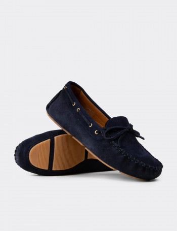 Kadın Hakiki Süet Lacivert Loafer Ayakkabı - DL505ZLCVC01