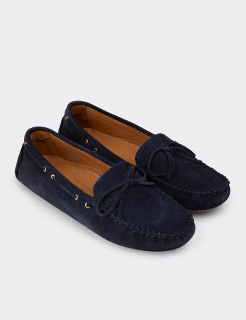 Kadın Hakiki Süet Lacivert Loafer Ayakkabı - DL505ZLCVC01