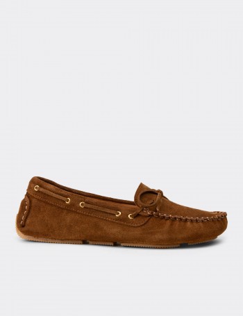 Kadın Hakiki Süet Taba Rengi Loafer Ayakkabı - DL505ZTBAC01