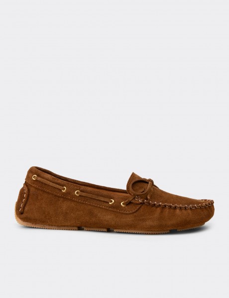 Kadın Hakiki Süet Taba Rengi Loafer Ayakkabı