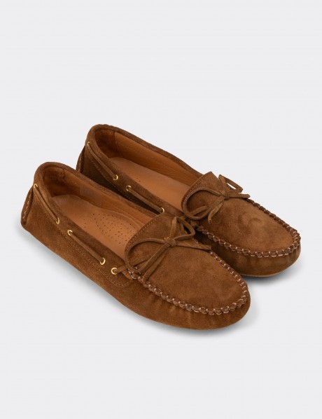 Kadın Hakiki Süet Taba Rengi Loafer Ayakkabı