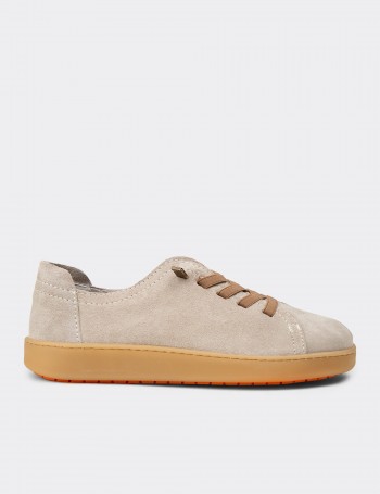 Kadın Hakiki Süet Bej Sneaker Ayakkabı