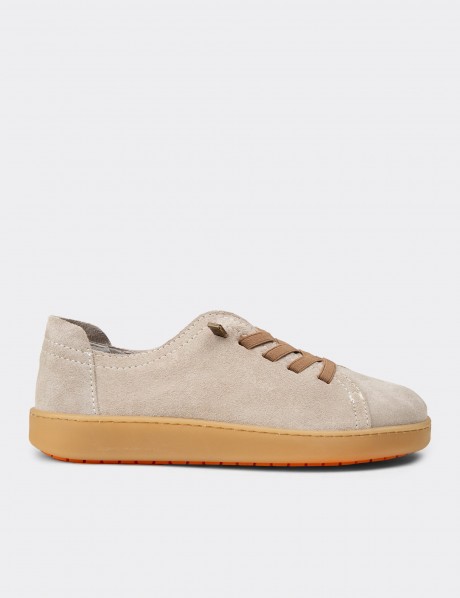 Kadın Hakiki Süet Bej Sneaker Ayakkabı