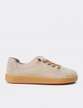 Kadın Hakiki Süet Bej Sneaker Ayakkabı