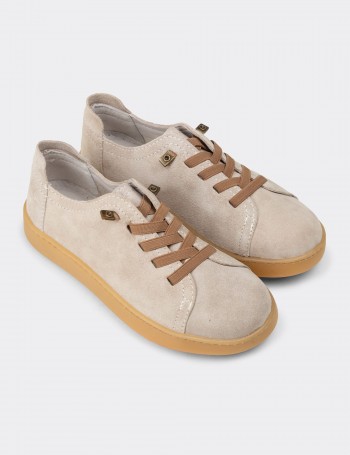 Kadın Hakiki Süet Bej Sneaker Ayakkabı