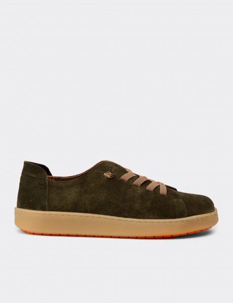 Kadın Hakiki Süet Haki Sneaker Ayakkabı