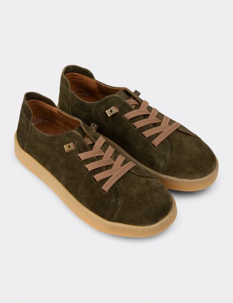 Kadın Hakiki Süet Haki Sneaker Ayakkabı