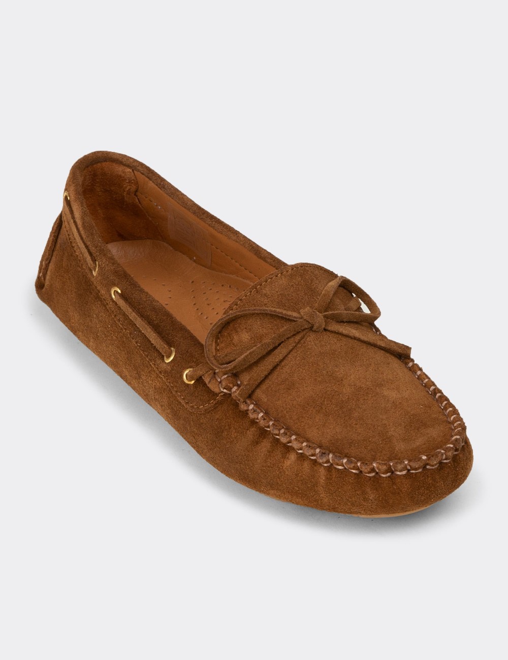 Kadın Hakiki Süet Taba Rengi Loafer Ayakkabı - DL505ZTBAC01