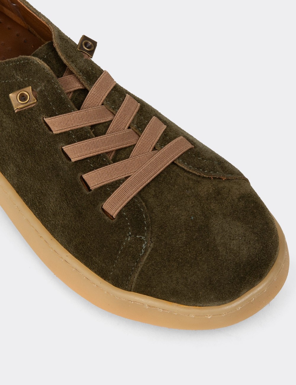 Kadın Hakiki Süet Haki Sneaker Ayakkabı - SE605ZHAKC01