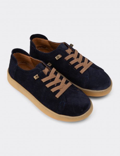 Kadın Hakiki Süet Lacivert Sneaker Ayakkabı