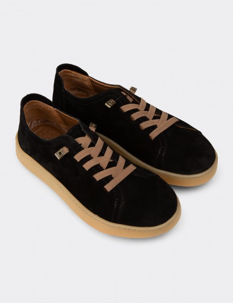 Kadın Hakiki Süet Siyah Sneaker Ayakkabı