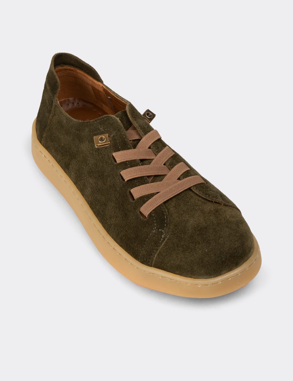 Kadın Hakiki Süet Haki Sneaker Ayakkabı - SE605ZHAKC01