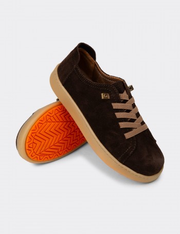Kadın Hakiki Süet Kahverengi Sneaker Ayakkabı - SE605ZKHVC01