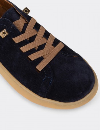Kadın Hakiki Süet Lacivert Sneaker Ayakkabı - SE605ZLCVC02
