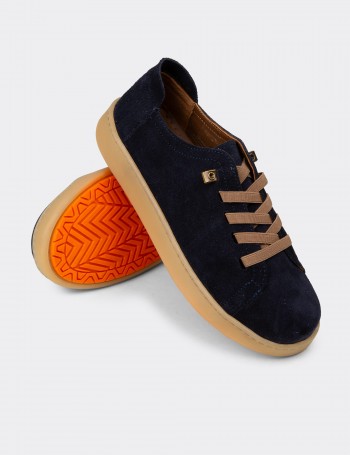 Kadın Hakiki Süet Lacivert Sneaker Ayakkabı - SE605ZLCVC02