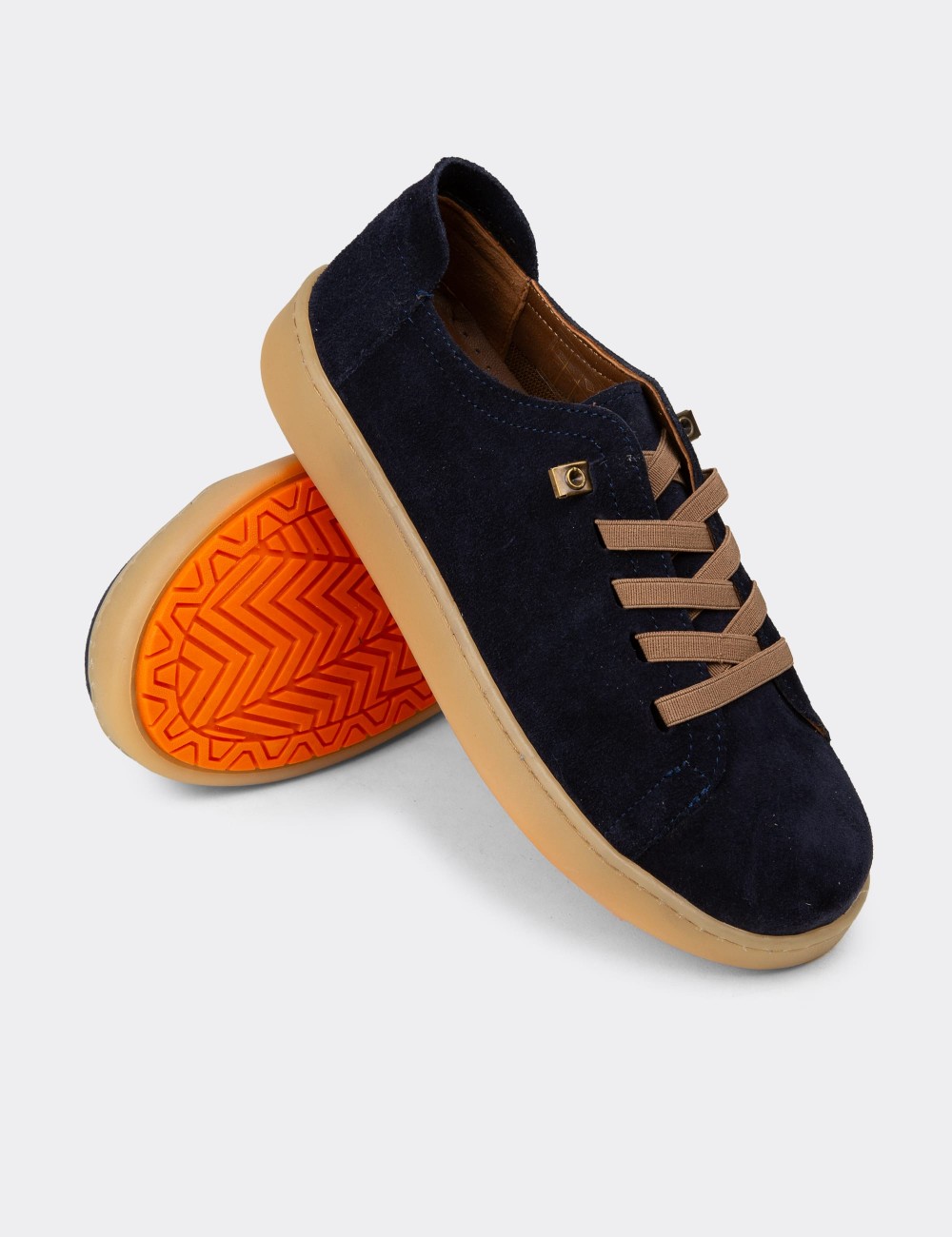 Kadın Hakiki Süet Lacivert Sneaker Ayakkabı - SE605ZLCVC02
