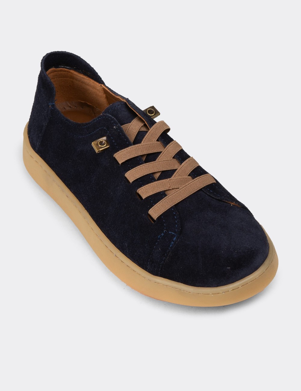 Kadın Hakiki Süet Lacivert Sneaker Ayakkabı - SE605ZLCVC02