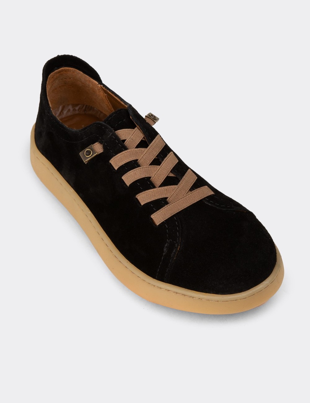 Kadın Hakiki Süet Siyah Sneaker Ayakkabı - SE605ZSYHC02