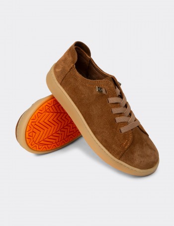 Kadın Hakiki Süet Taba Rengi Sneaker Ayakkabı - SE605ZTBAC02