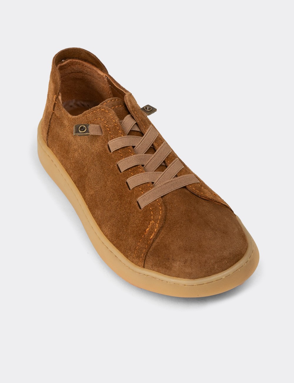 Kadın Hakiki Süet Taba Rengi Sneaker Ayakkabı - SE605ZTBAC02