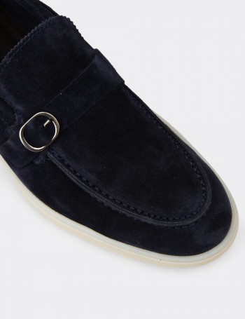 Erkek Hakiki Süet Lacivert Tokalı Loafer - 02031MLCVC01