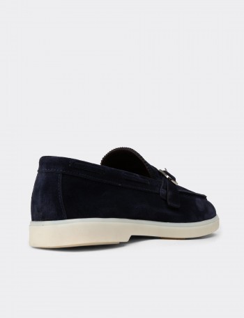 Erkek Hakiki Süet Lacivert Tokalı Loafer - 02031MLCVC01