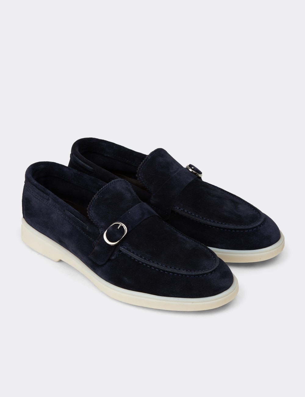 Erkek Hakiki Süet Lacivert Tokalı Loafer - 02031MLCVC01