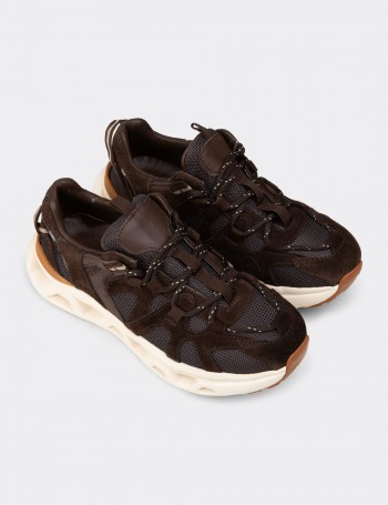 Kadın Hakiki Süet Kahverengi Sneaker Ayakkabı - M1128ZKHVC01