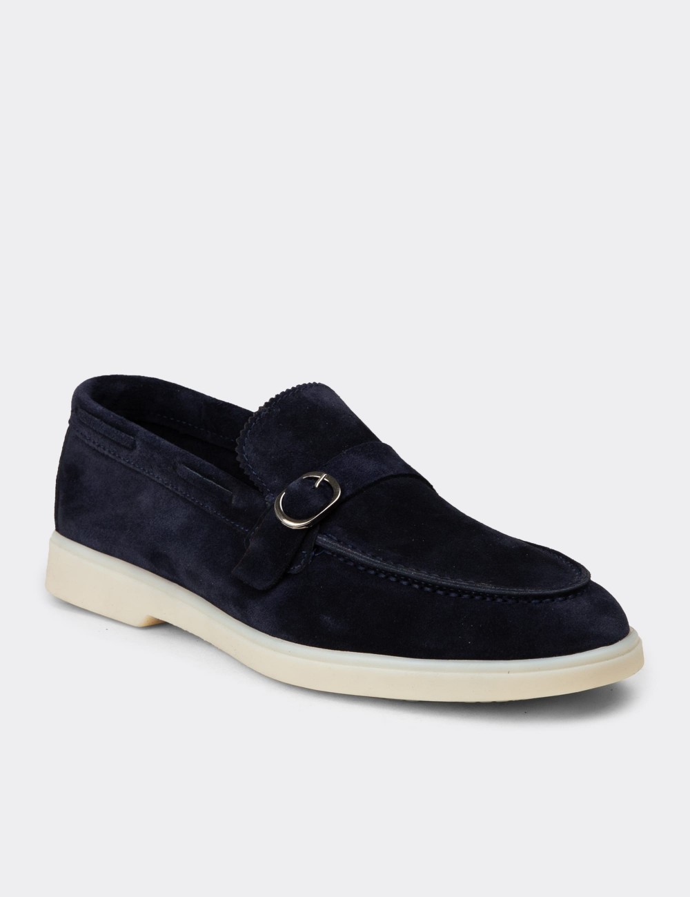 Erkek Hakiki Süet Lacivert Tokalı Loafer - 02031MLCVC01