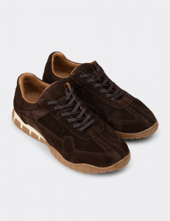 Kadın Hakiki Süet Kahverengi Sneaker Ayakkabı - M5102ZKHVC01