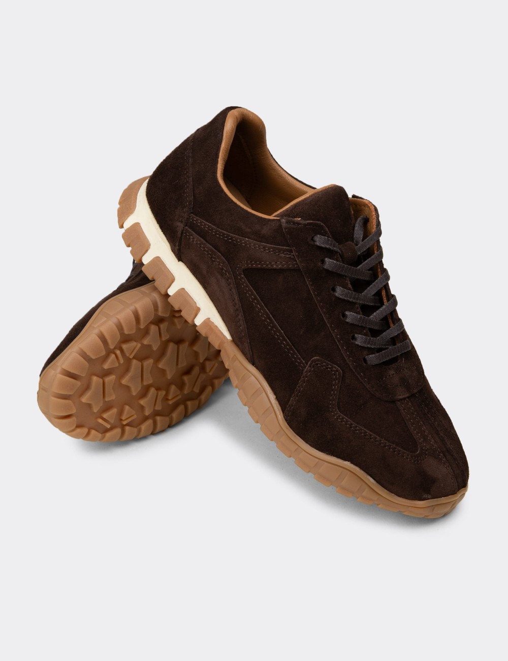 Kadın Hakiki Süet Kahverengi Sneaker Ayakkabı - M5102ZKHVC01