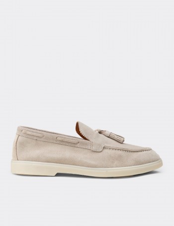 Deery Loafer Deery Hakiki Süet Erkek Bej Püsküllü