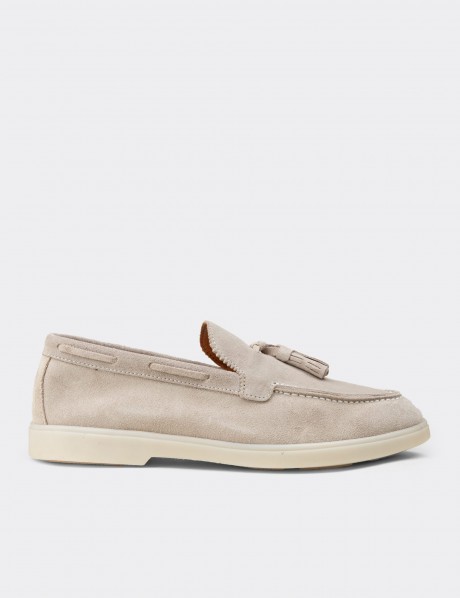 Deery Loafer Deery Hakiki Süet Erkek Bej Püsküllü