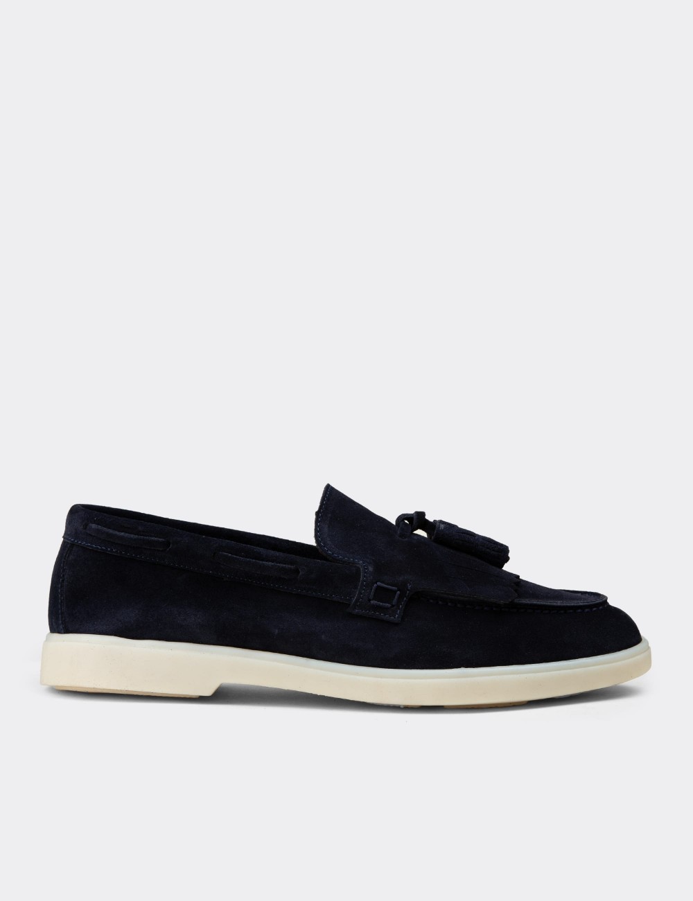 Erkek Hakiki Süet Lacivert Püsküllü Loafer - 02030MLCVC01