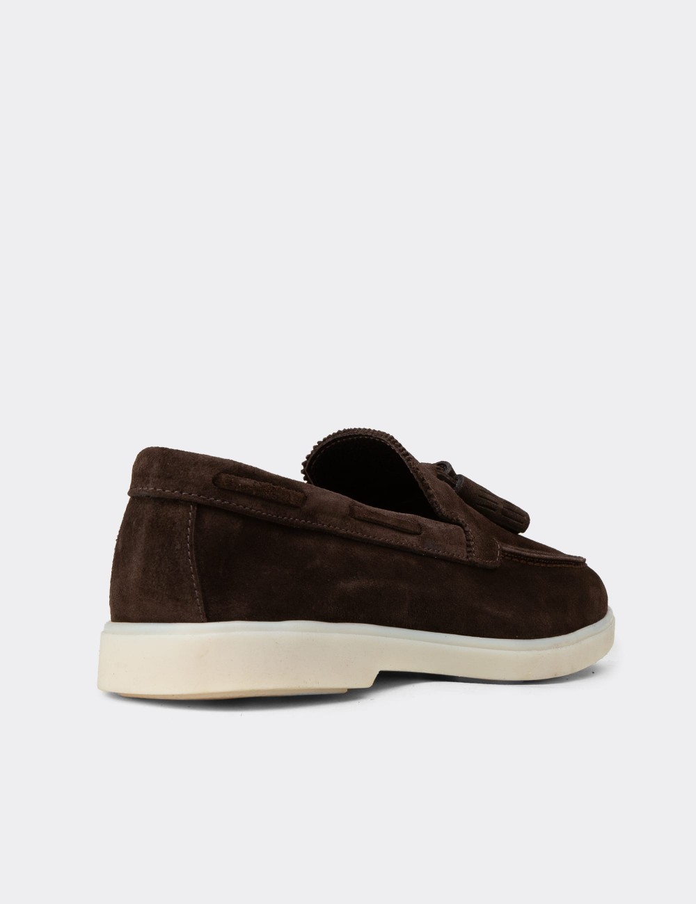 Erkek Hakiki Süet Kahverengi Püsküllü Loafer - 02027MKHVC01
