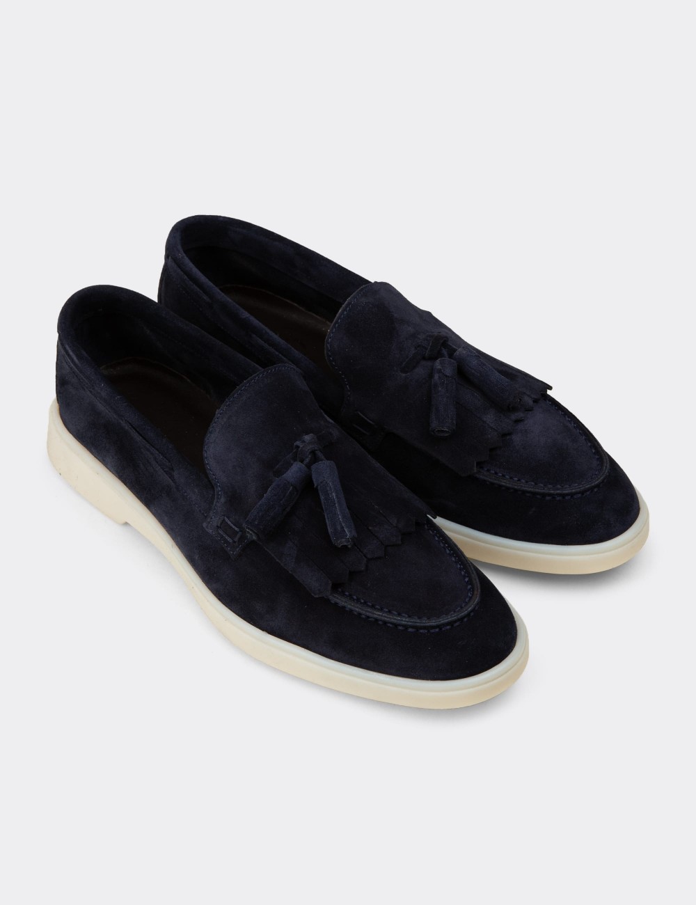 Erkek Hakiki Süet Lacivert Püsküllü Loafer - 02030MLCVC01
